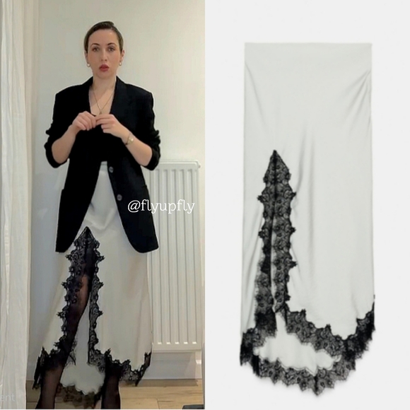 Zara Dresses & Skirts - ZARA MIDI SKIRT LACE Size L